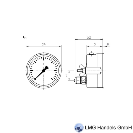 Rohrfeder Manometer FIG5 063 ohne Rand, Anschluß rückseitig, Bügelbefestigung