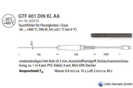 Temperatur Wechselfühler  GTF401 Standardfühler Länge: 150 mm
